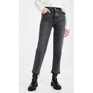Paige Sarah Straight Ankle Jeans in Deep End w/ Undone Chewed Hem